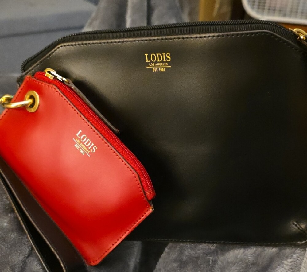 LODIS Black Leather Crossbody with Red Leather Wristlet Pouch W/ A Free Book Bg